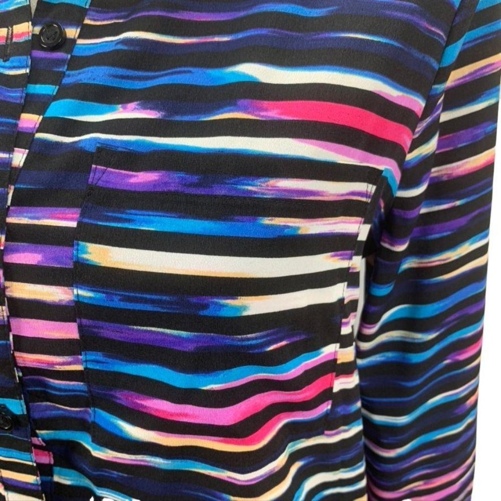 Attention Blouse Button Down Striped Split Back M - image 2